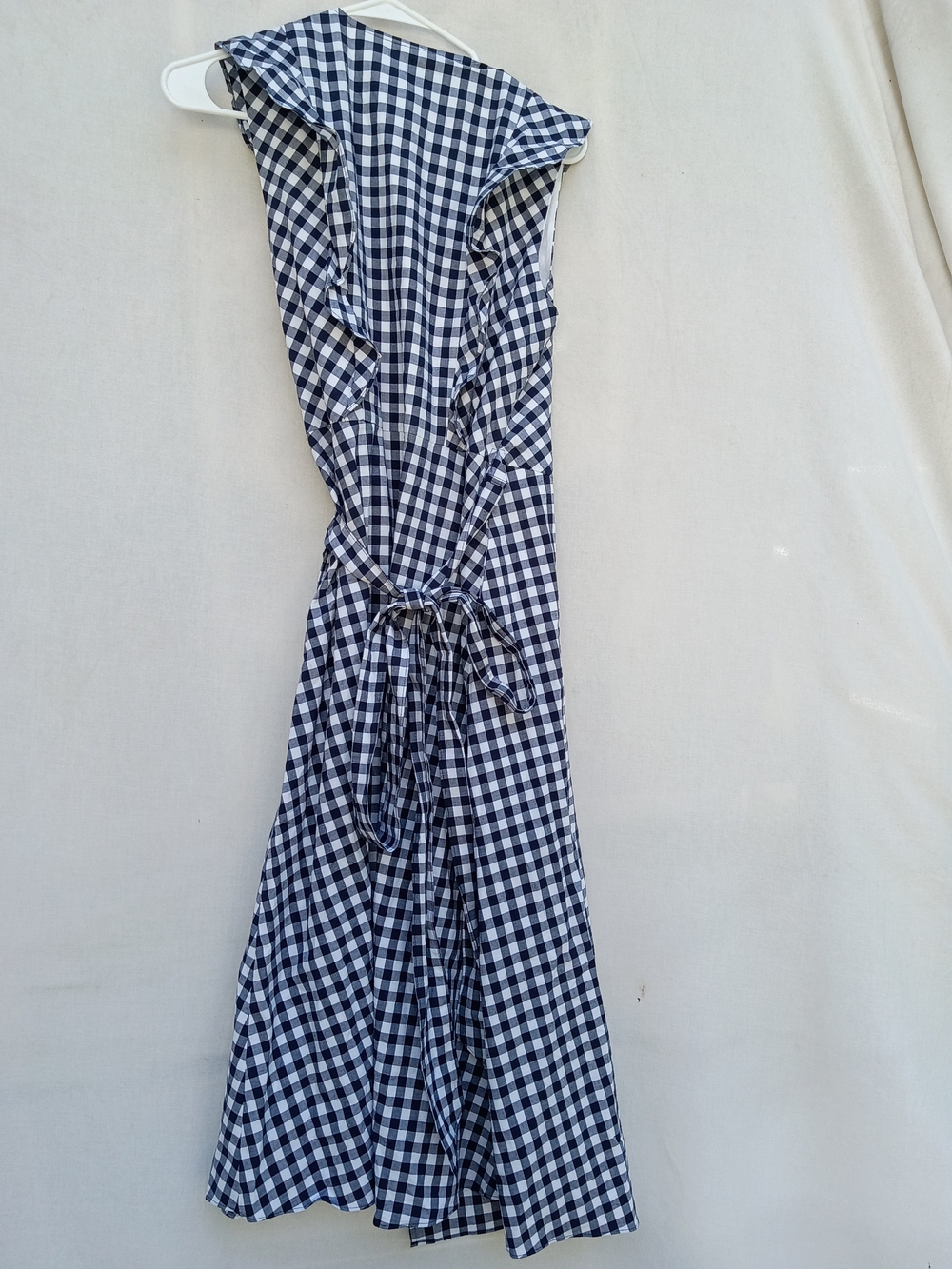 Draper James Navy and White Gingham Maxi Wrap Dress with Ruffle Trim - Picture 2 of 7